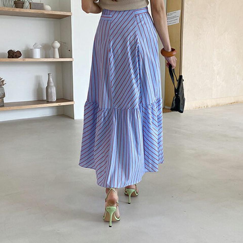 2TYPEリボンフレアスカート・全3色・t68542 レディース 【sk】 スカート ロング ロングスカート りぼん リボン ストライプ柄 フレア 無地 単色 シンプル 爽やか 春 夏 韓国 ファッション ハイホリHIHOLLI