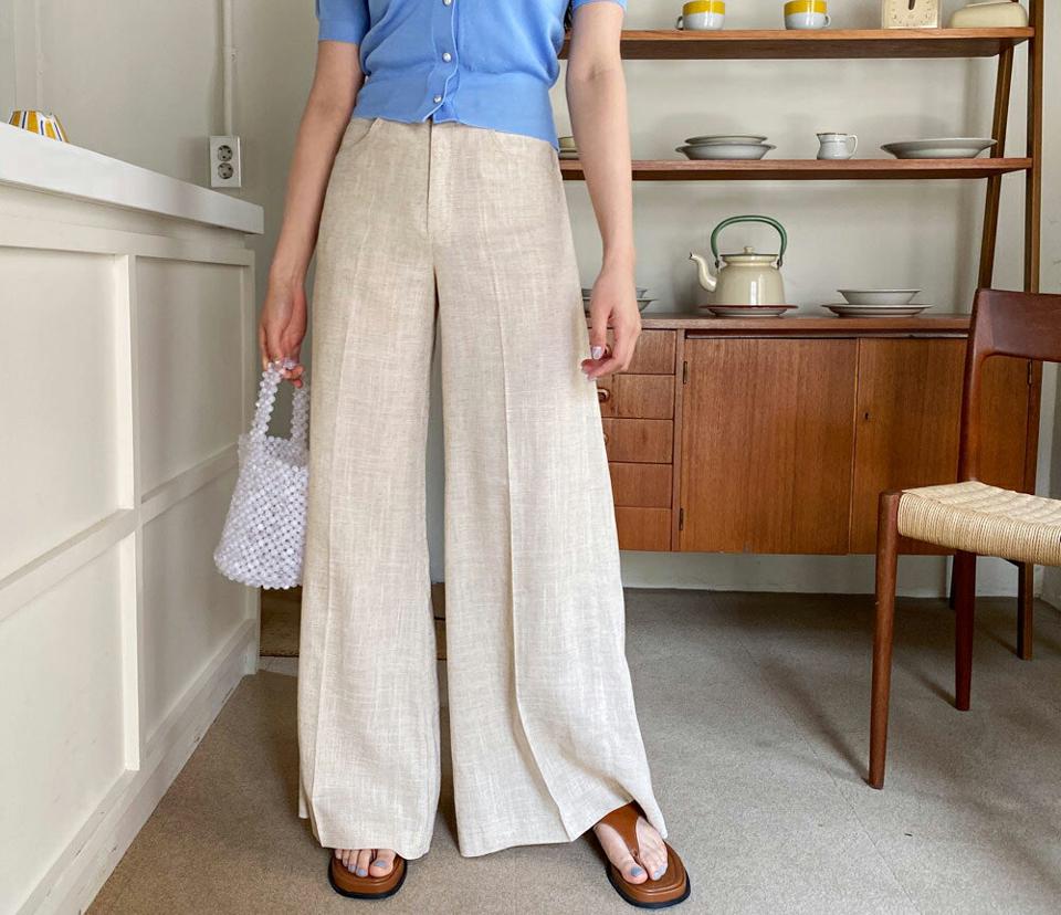 リネンボタンワイドパンツ・全3色・t64211 レディース 【pt】 韓国 ファッション ボトムス パンツ ロング ロングパンツ リネン 美脚 ワイド ワイドパンツ スリム 細身 体型カーバー 10分丈 十分丈 カジュアル 春 夏 NIJU