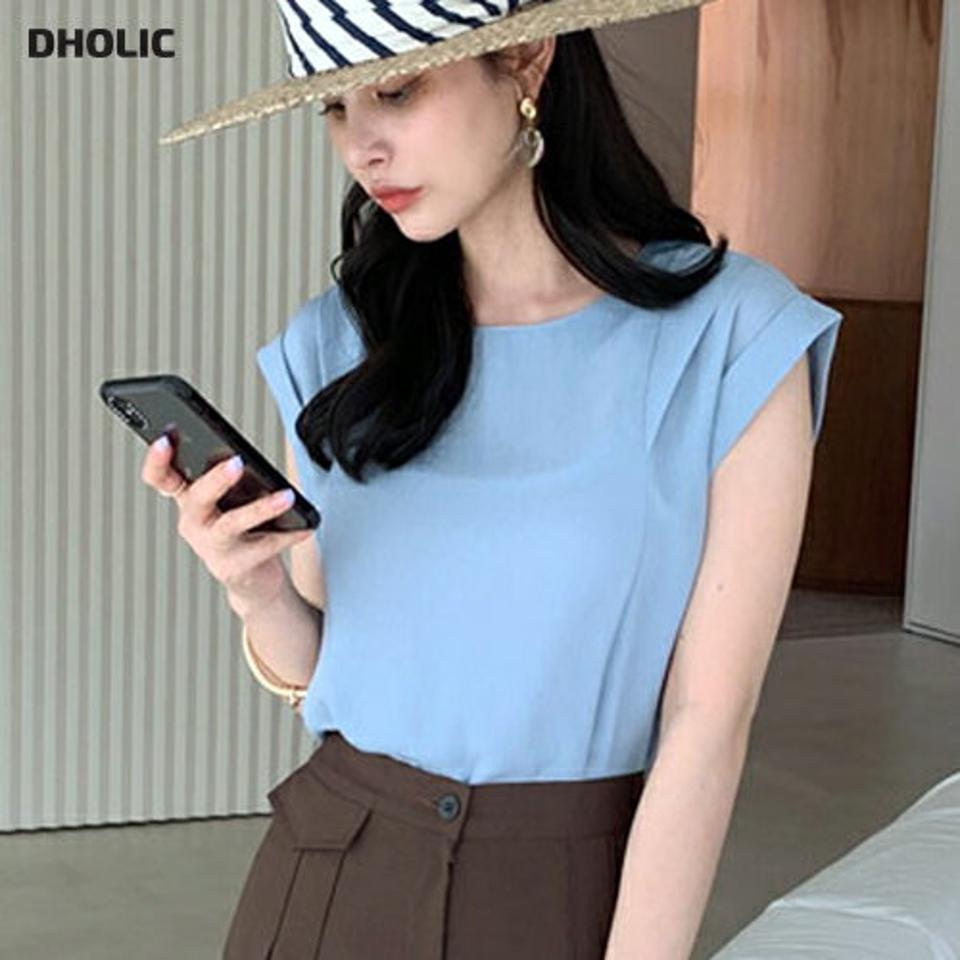 ショルダータックブラウス・全4色・b68526 レディース 【bl】【トップス ブラウス スリーブレス ノースリーブ タック 単色 無地 シンプル 大人 カジュアル 春 夏 韓国 ファッション】【ハイホリHIHOLLI】