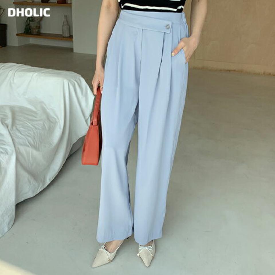 アンバランスボタンスラックス・全4色・b68540 レディース 【pt】 スラックス パンツ ズボン ロングパンツ アンバランス 単色 無地 シンプル 大人 カジュアル パステル 春 夏 秋 韓国 ファッション ハイホリHIHOLLI