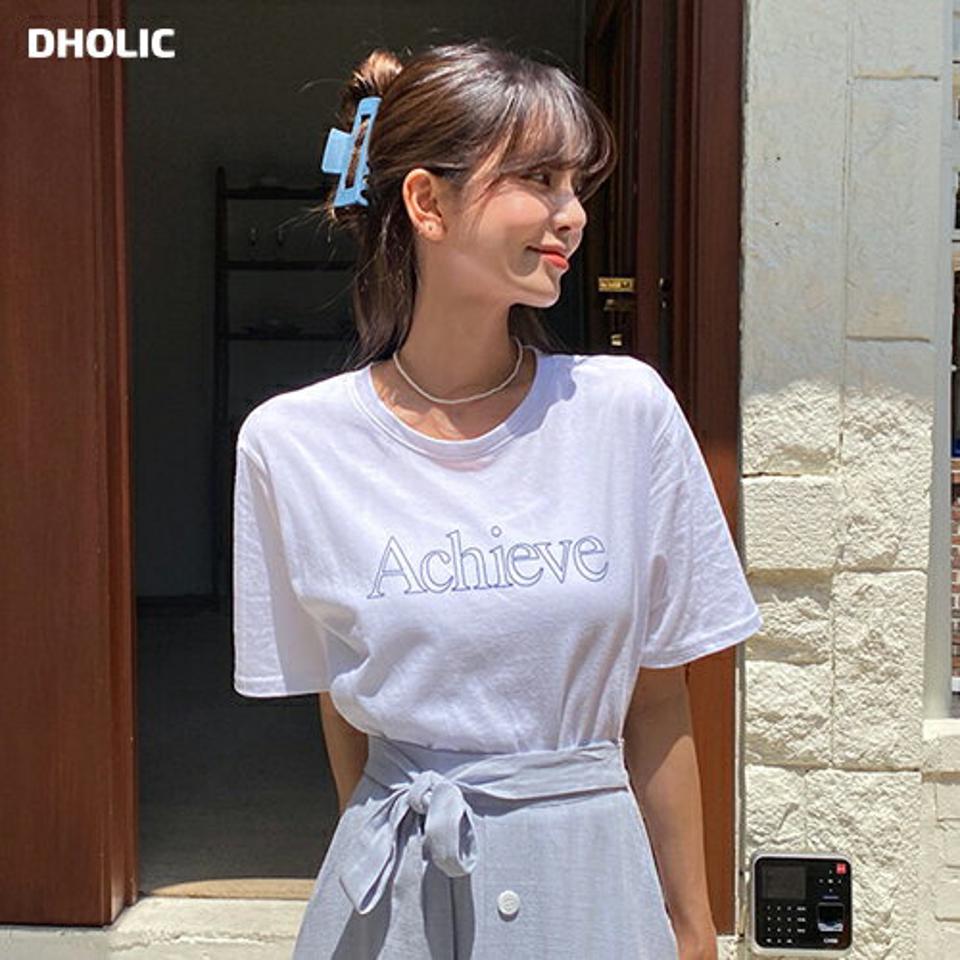 Achieveロゴ半袖Tシャツ・全4色・t65217 レディース 【tops】【韓国 ファッション トップス Tシャツ 半袖 デイリー ルーズ プリント ロゴ ラウンドネック ゆったり 体型カーバー カジュアル 細身 夏 春】