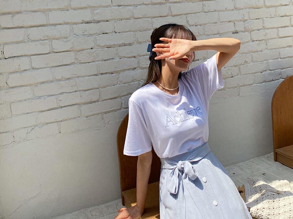Achieveロゴ半袖Tシャツ・全4色・t65217 レディース 【tops】【韓国 ファッション トップス Tシャツ 半袖 デイリー ルーズ プリント ロゴ ラウンドネック ゆったり 体型カーバー カジュアル 細身 夏 春】