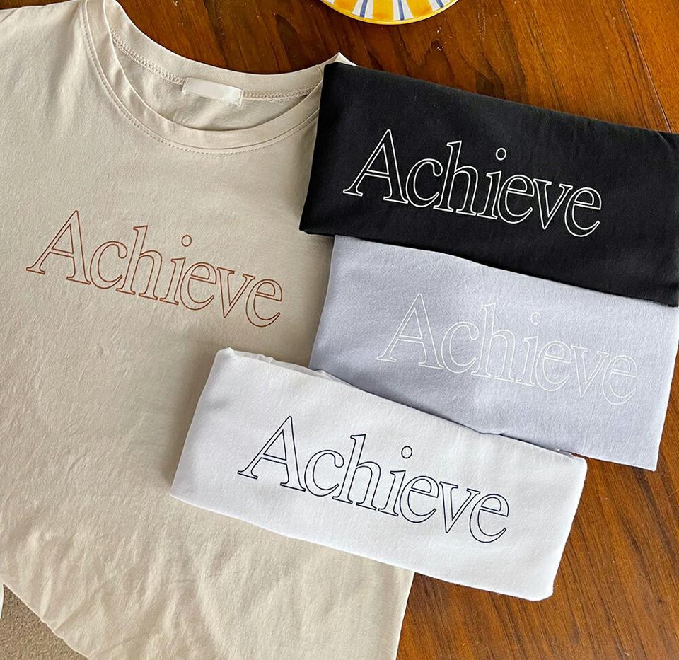 Achieveロゴ半袖Tシャツ・全4色・t65217 レディース 【tops】【韓国 ファッション トップス Tシャツ 半袖 デイリー ルーズ プリント ロゴ ラウンドネック ゆったり 体型カーバー カジュアル 細身 夏 春】