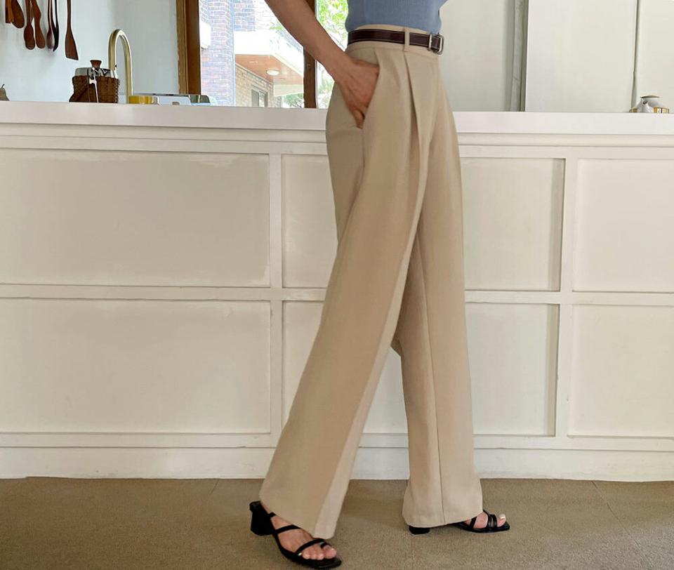 タックイージースラックスパンツ・全4色・t65226 レディース 【pt】 韓国 ファッション ボトムス ロング ロングパンツ スラックス ワイド カジュアルオフィス ルーズ 足長 ストレート 大人 10分丈 体型カーバー 細身 夏 春