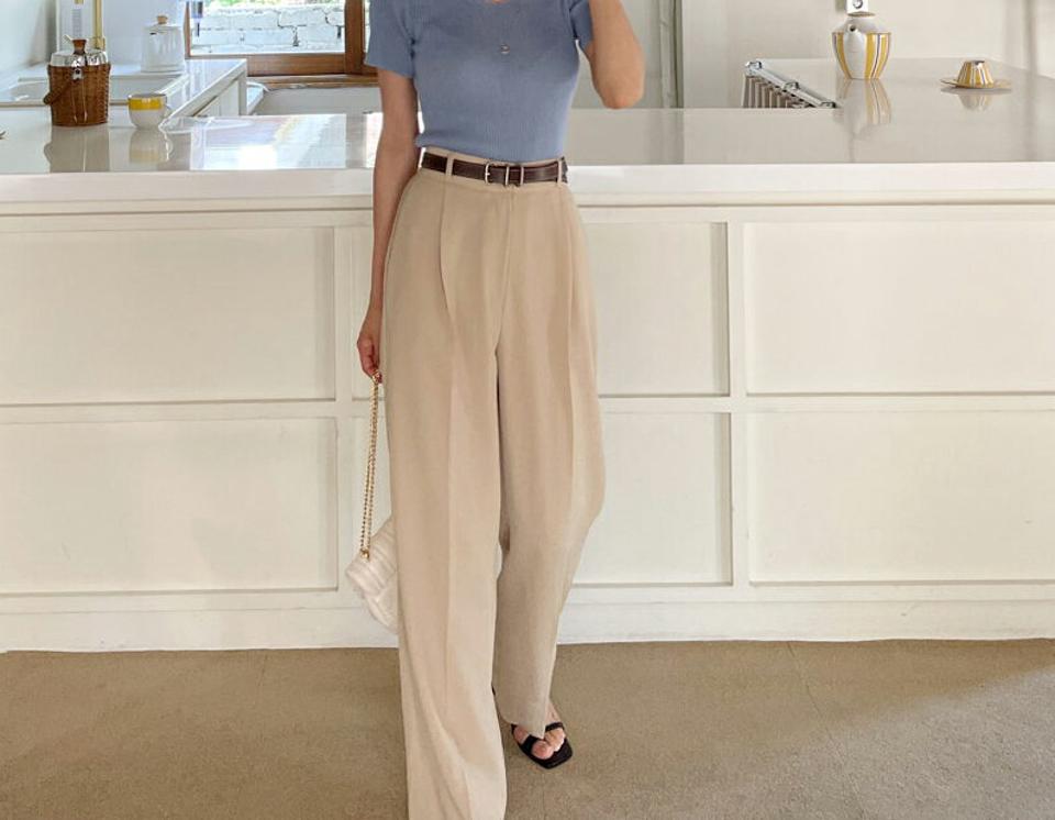 タックイージースラックスパンツ・全4色・t65226 レディース 【pt】 韓国 ファッション ボトムス ロング ロングパンツ スラックス ワイド カジュアルオフィス ルーズ 足長 ストレート 大人 10分丈 体型カーバー 細身 夏 春