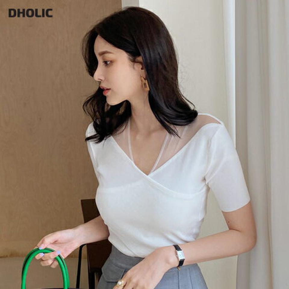 【全品10%OFF】シアーショルダークロスニット・全3色・t68525 レディース 【tops】【トップス ニット ニットトップス クロス シアー シースルー 透け感 フェミニン 大人 ユニーク 春 夏 韓国 ファッション】【ハイホリHIHOLLI】