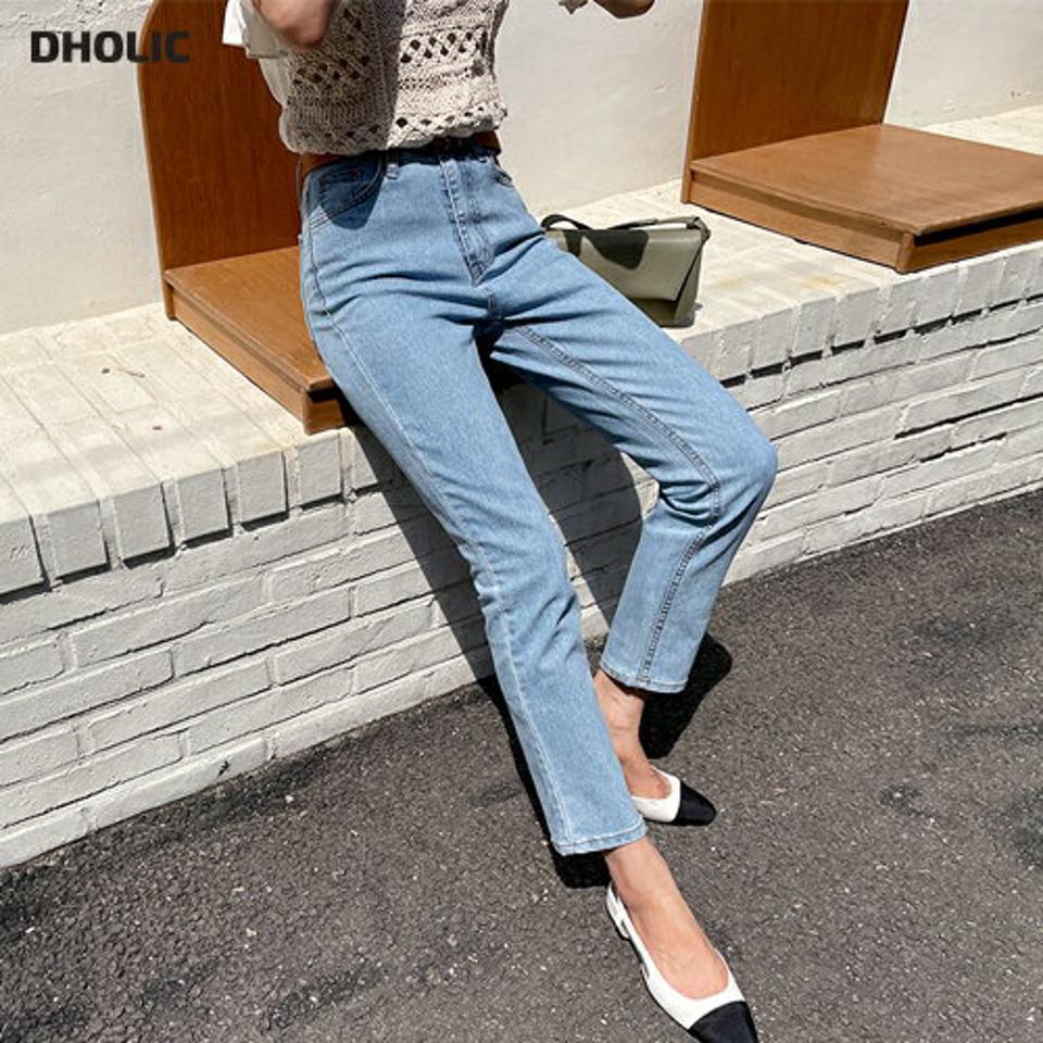 デニムパンツ・全1色・t65222 レディース 【pt】 韓国 ファッション ボトムス ロング ロングパンツ デニム 美脚 スリム フィット タイト ハイウエスト 足長 ストレート 大人 10分丈 体型カーバー 細身 夏 春