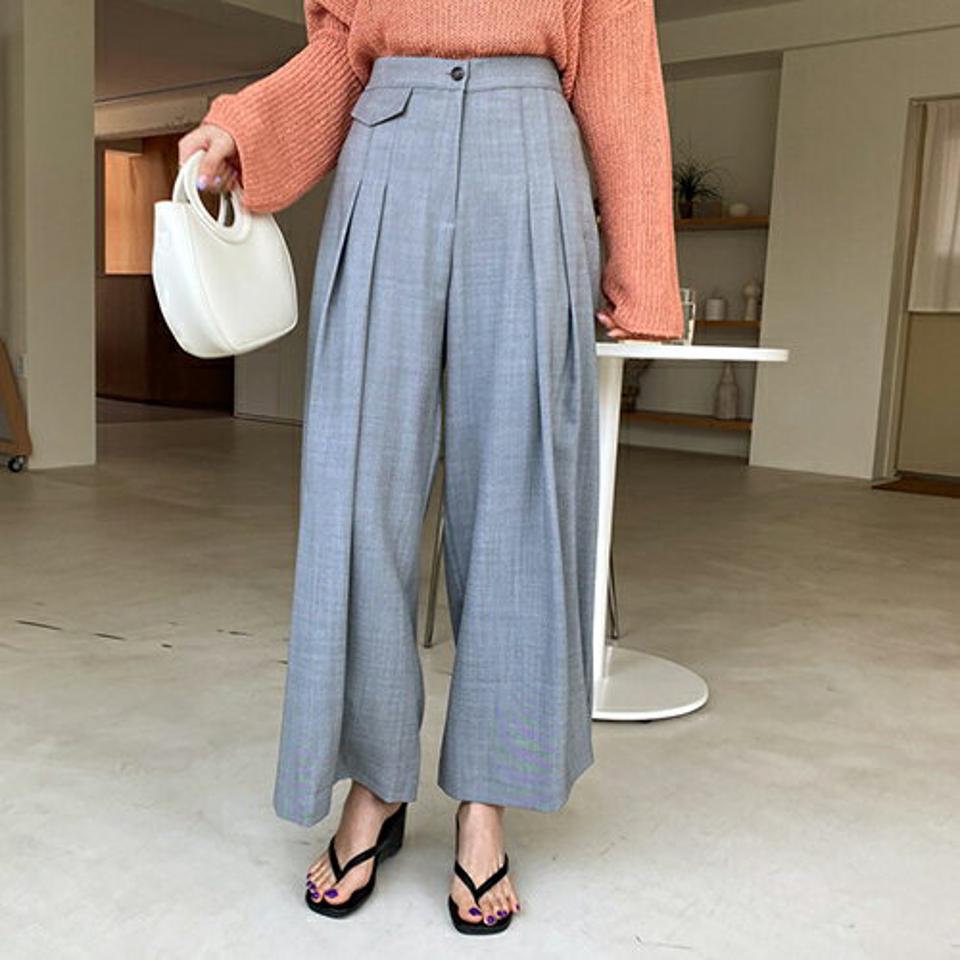 フラップツータックパンツ・全4色・b68545 レディース 【pt】 パンツ ズボン ロングパンツ タック 単色 無地 シンプル カジュアル ラフ 春 夏 韓国 ファッション ハイホリHIHOLLI