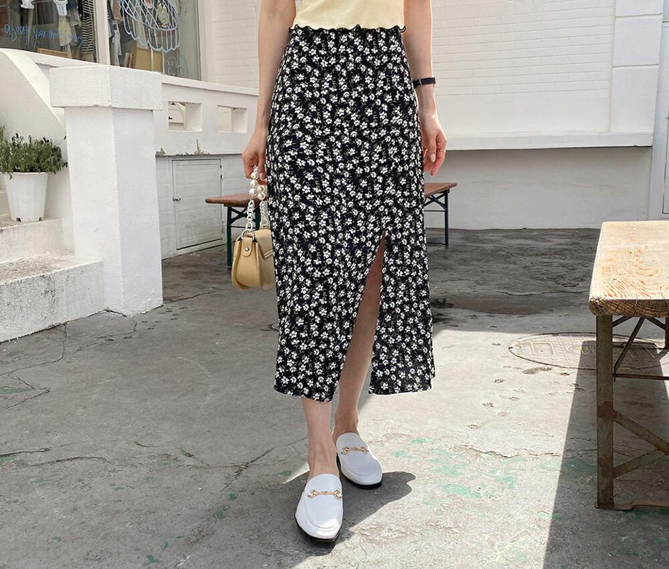 花柄スリットスカート・全3色・t57464 レディース 【sk】 韓国 ファッション ボトムス スカート ロング ロングスカート フェミニン フラワー パターン 上品 Aライン 大人 カジュアル 体型カバー 細身 スリム 花柄 夏 春