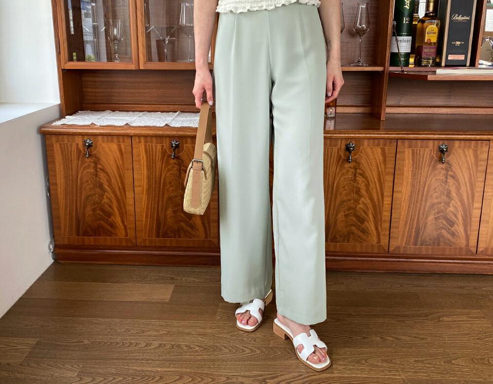 【全品10%OFF】バックゴムワイドスラックス・全4色・t57471 レディース 【pt】【韓国 ファッション ボトムス ロング ロングパンツ スラックス ワイド カジュアルオフィス ルーズ 足長 ストレート 大人 10分丈 体型カーバー 細身 夏 春】