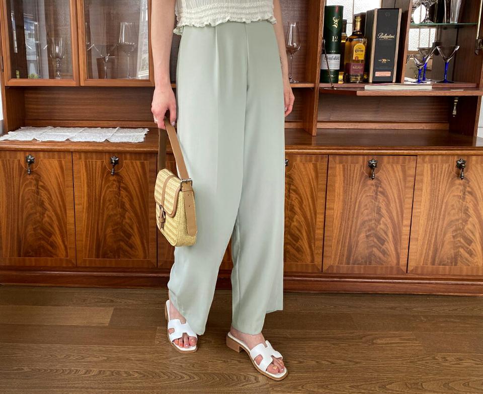 【全品10%OFF】バックゴムワイドスラックス・全4色・t57471 レディース 【pt】【韓国 ファッション ボトムス ロング ロングパンツ スラックス ワイド カジュアルオフィス ルーズ 足長 ストレート 大人 10分丈 体型カーバー 細身 夏 春】