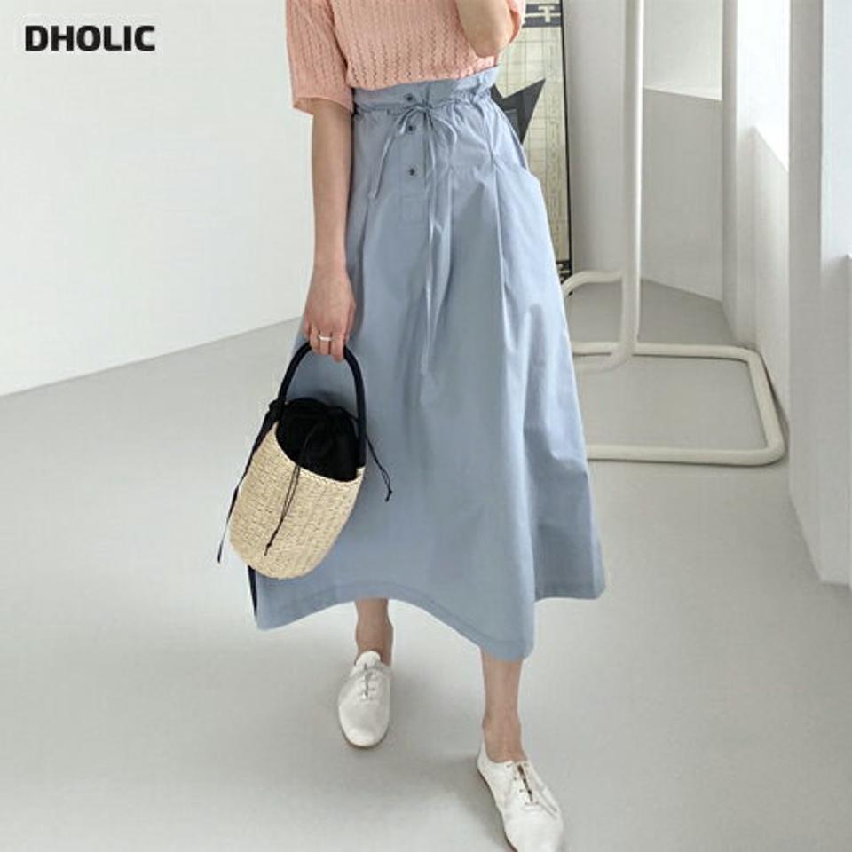 ドロストボタンフライスカート・全2色・t57481 レディース 【sk】【韓国 ファッション ボトムス スカート ロング ロングスカート フェミニン Aライン カジュアル ストリング 大人 体型カバー 細身 スリム 夏 春】