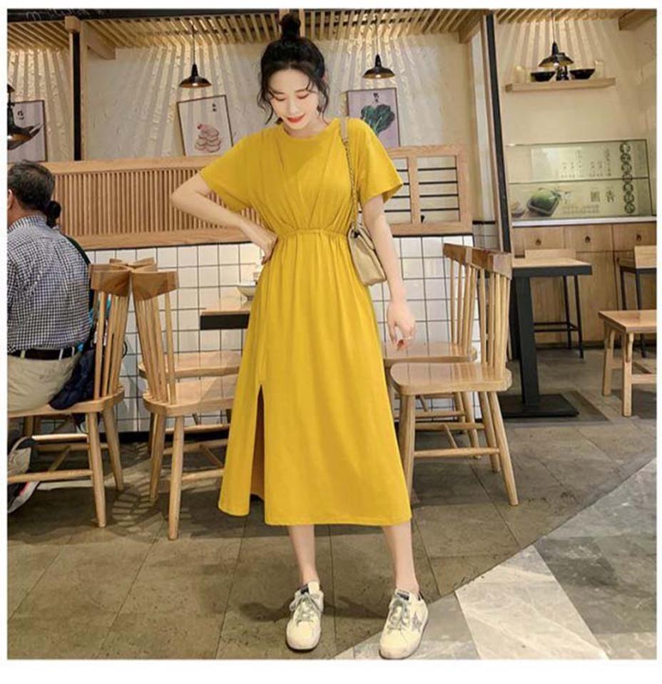 ロングワンピース Tシャツ ワンピース ワンピース レディース 大きいサイズ カットソー ワンピース チュニック ウエストゴム ロング 膝丈 ひざ下 半袖 シンプル ストレート ルームウェア 部屋着 カジュアル