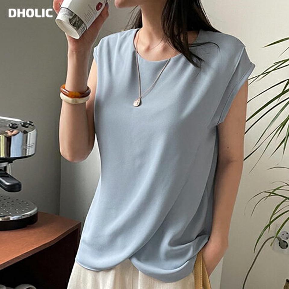 【全品10%OFF】ラウンドラップTシャツ・全4色・t68610 レディース 【tops】【トップス Tシャツ ラップデザイン 単色 無地 シンプル 上品 フレンチスリーブ ショートスリーブ 春 夏 韓国 ファッション】【ハイホリHIHOLLI】