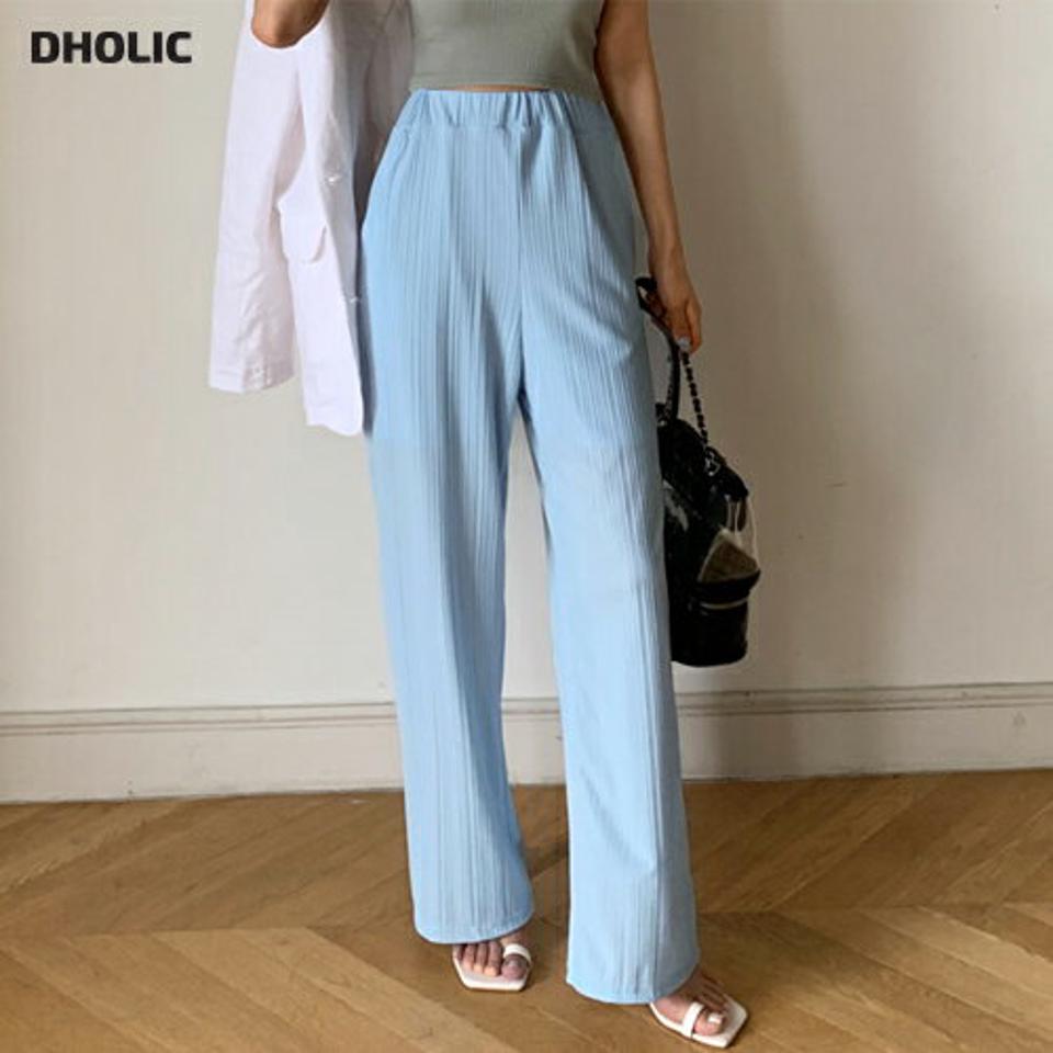 リブワイドストレートパンツ・全4色・t62169 レディース 【pt】 韓国 ファッション ボトムス ロング ロングパンツ 美脚 スリム フィット デイリー 足長 ストレート リブ ワイド 大人 10分丈 体型カーバー 細身 夏 春