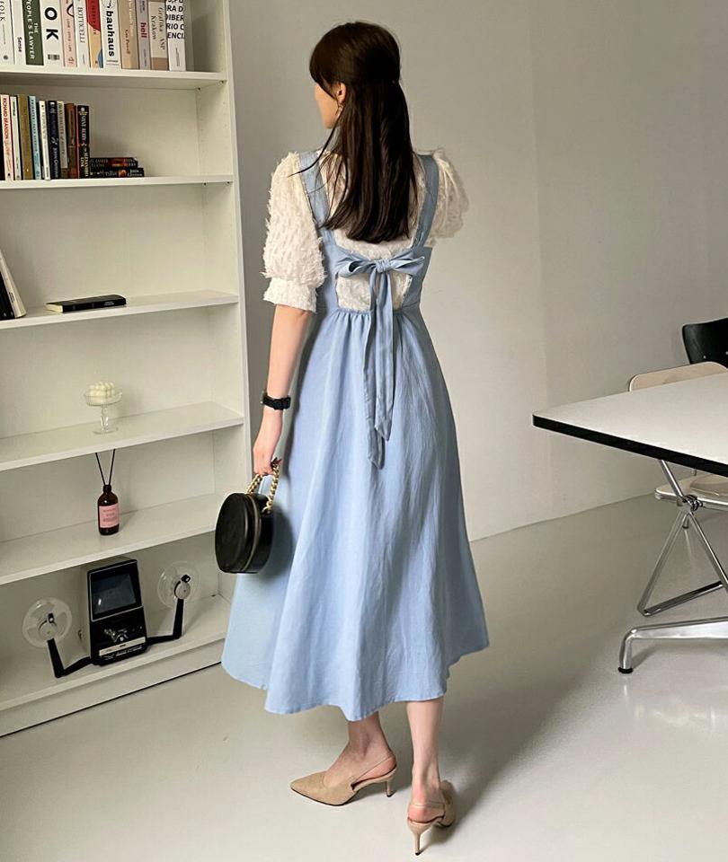【全品10%OFF】バックリボンノースリワンピース・全3色・t68654 レディース 【ops】【ワンピース スリーブレス ノースリーブ フレア バックリボン 単色 シンプル 可愛い かわいい レイヤード 春 夏 秋 韓国 ファッション】【ハイホリHIHOLLI】