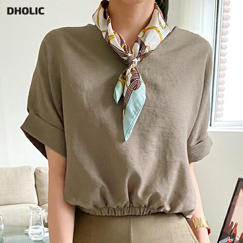 ゴムヘムVネックブラウス・全4色・t68612 レディース 【bl】 トップス ブラウス 半袖 Vネック 単色 無地 シンプル カジュアル ラフ 春 夏 韓国 ファッション ハイホリHIHOLLI