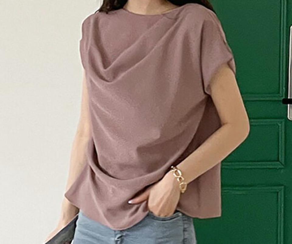 ドレープフレンチスリーブブラウス・全3色・t68641 レディース 【bl】 トップス ブラウス フレンチスリーブ ショートスリーブ ドレープ 単色 無地 シンプル フェミニン 大人 春 夏 韓国 ファッション ハイホリHIHOLLI