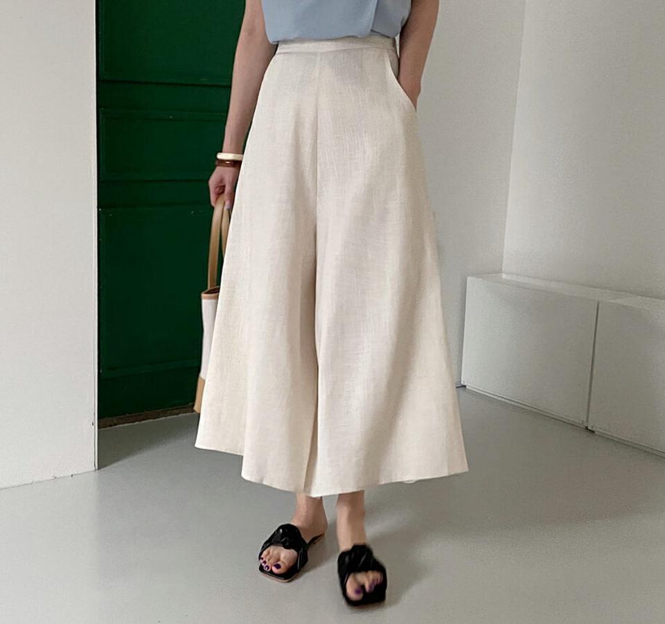 リネン混フレアパンツ・全4色・b68644 レディース 【pt】【パンツ ズボン ロングパンツ フレア ワイド スカンツ リネン 単色 無地 シンプル カジュアル ラフ 春 夏 韓国 ファッション】【ハイホリHIHOLLI】