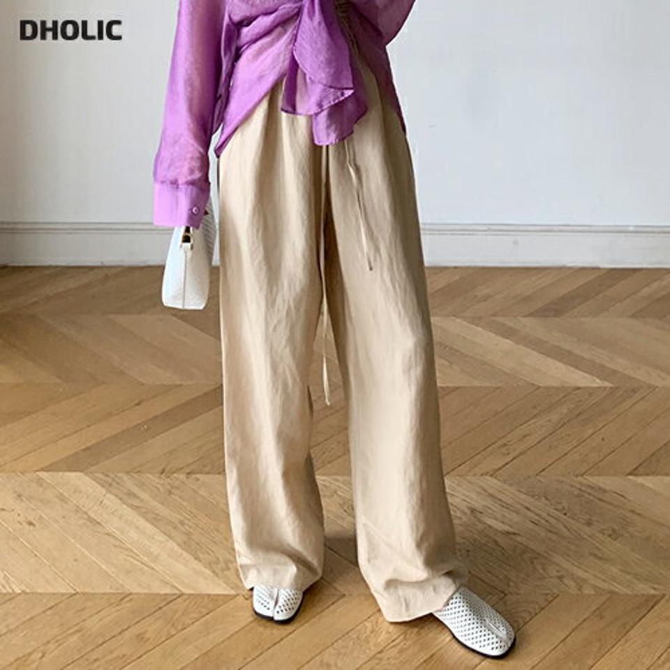 リネン混レースアップパンツ・全2色・b62175 レディース 【pt】 韓国 ファッション ボトムス ロング ロングパンツ 美脚 リネン ハイウエスト ゴム ロールアップ レースアップ ワイド 大人 10分丈 体型カーバー 細身 夏 春