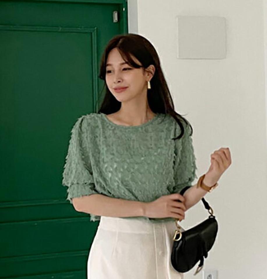 シアーフリンジブラウス・全3色・68615 レディース 【bl】 トップス ブラウス 半袖 ハーフスリーブ シアー フリンジ かわいい 春 夏 韓国 ファッション ハイホリHIHOLLI