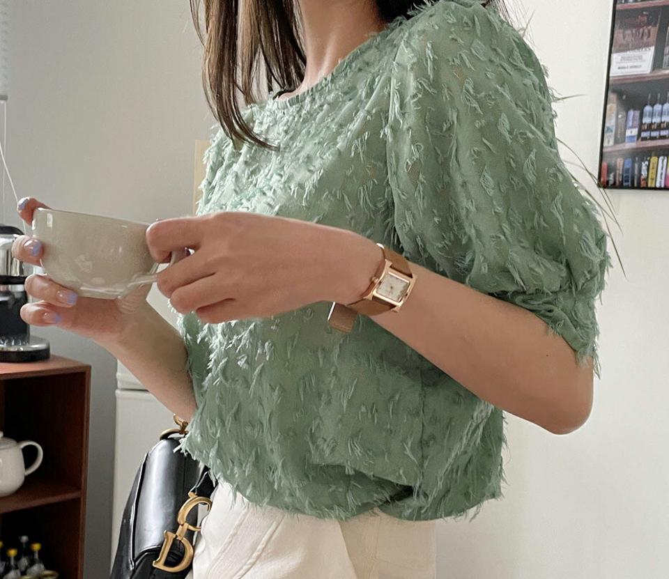 シアーフリンジブラウス・全3色・68615 レディース 【bl】 トップス ブラウス 半袖 ハーフスリーブ シアー フリンジ かわいい 春 夏 韓国 ファッション ハイホリHIHOLLI