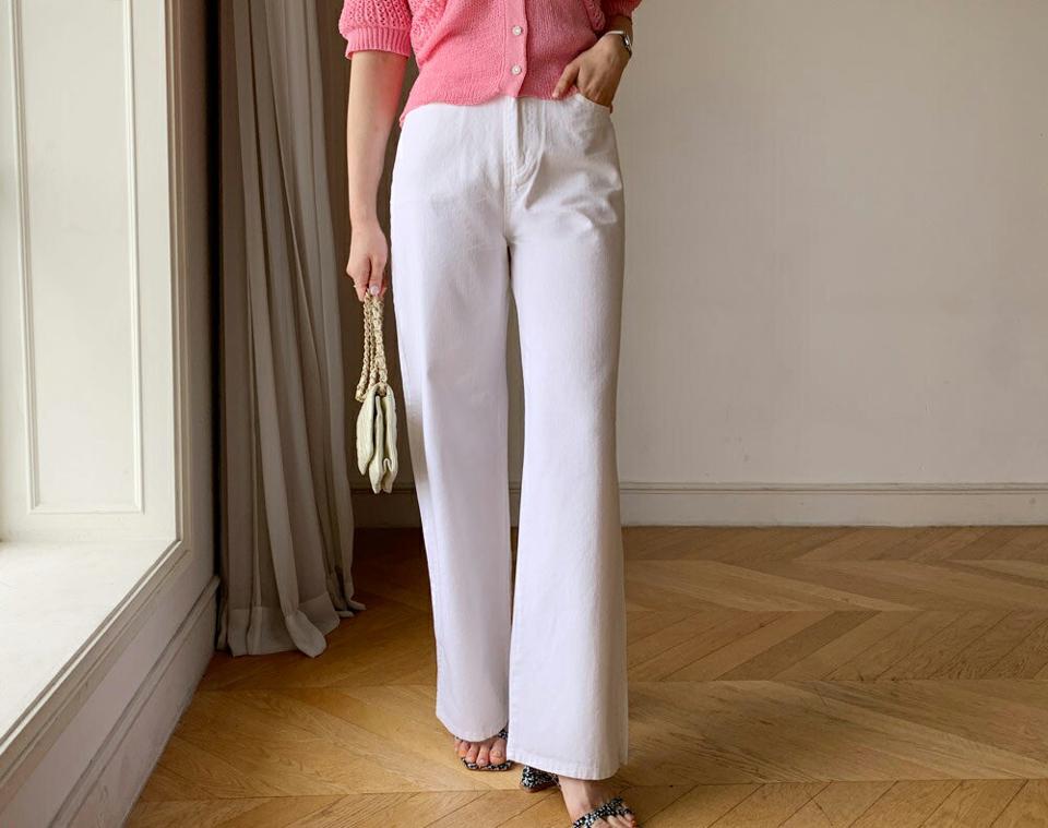 コットンワイドパンツ・全2色・t62161 レディース 【pt】 韓国 ファッション ボトムス ロング ロングパンツ 美脚 スリム ハイウエスト ワイド デイリー 足長 ストレート 大人 10分丈 体型カーバー 細身 夏 春