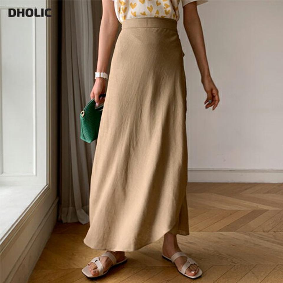 リネン混ラップスカート・全5色・t62165 レディース 【sk】 韓国ファッション ボトムス スカート ロング ロングスカート フェミニン リネン ラップ Aライン リボン スリム フィット 夏 春210
