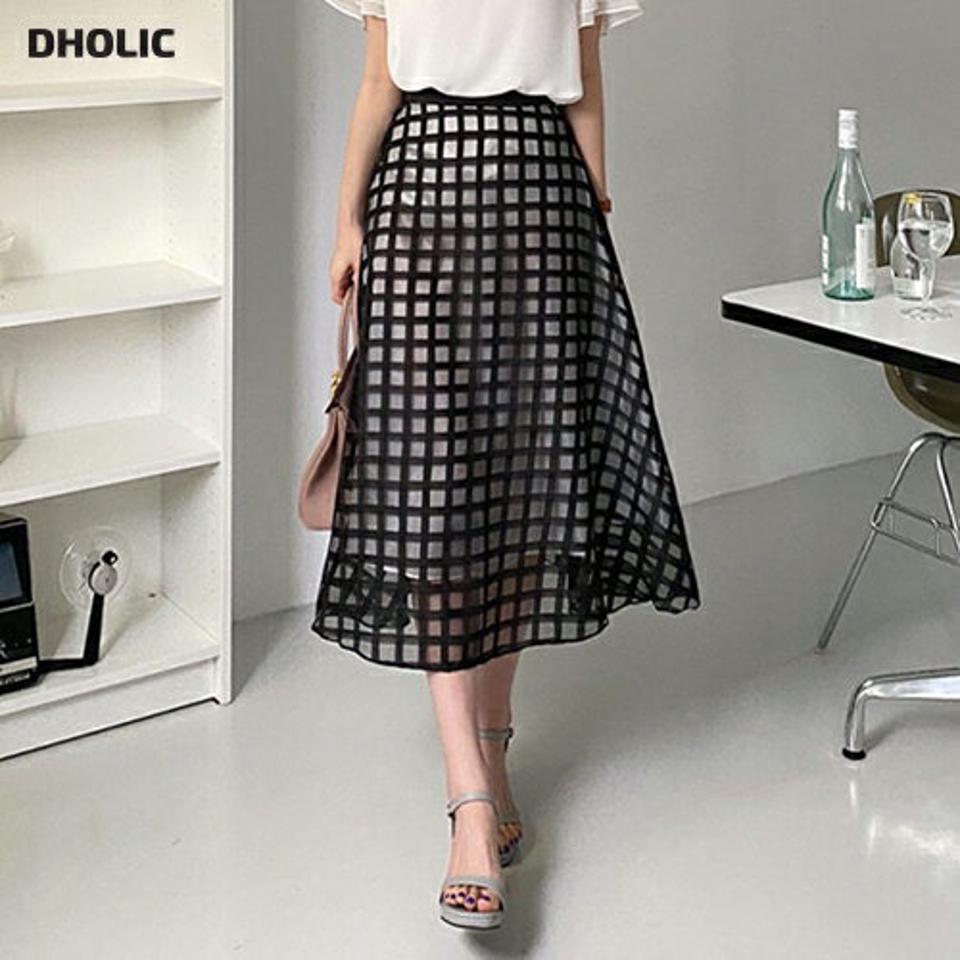 チェックシアースカート・全2色・b68630 レディース 【sk】 スカート ロングスカート ロング チェック柄 シアー シースルー 透け感 ユニーク 個性的 春 夏 秋 韓国 ファッション ハイホリHIHOLLI