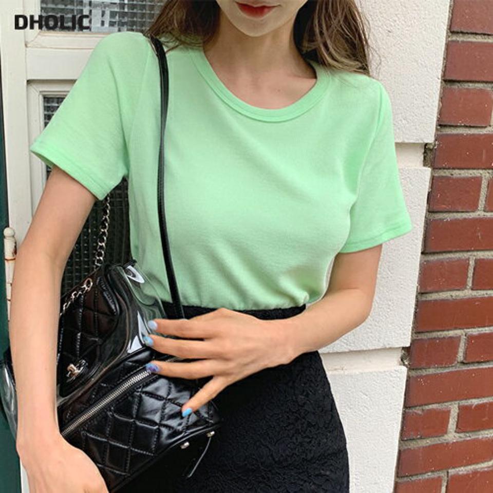 Uネック半袖Tシャツ・全6色・t62174 レディース 【tops】【韓国 ファッション トップス Tシャツ 半袖 デイリー ベーシック Uネック ラウンドネック スリム フィット 体型カーバー カジュアル 細身 無地 夏 春】