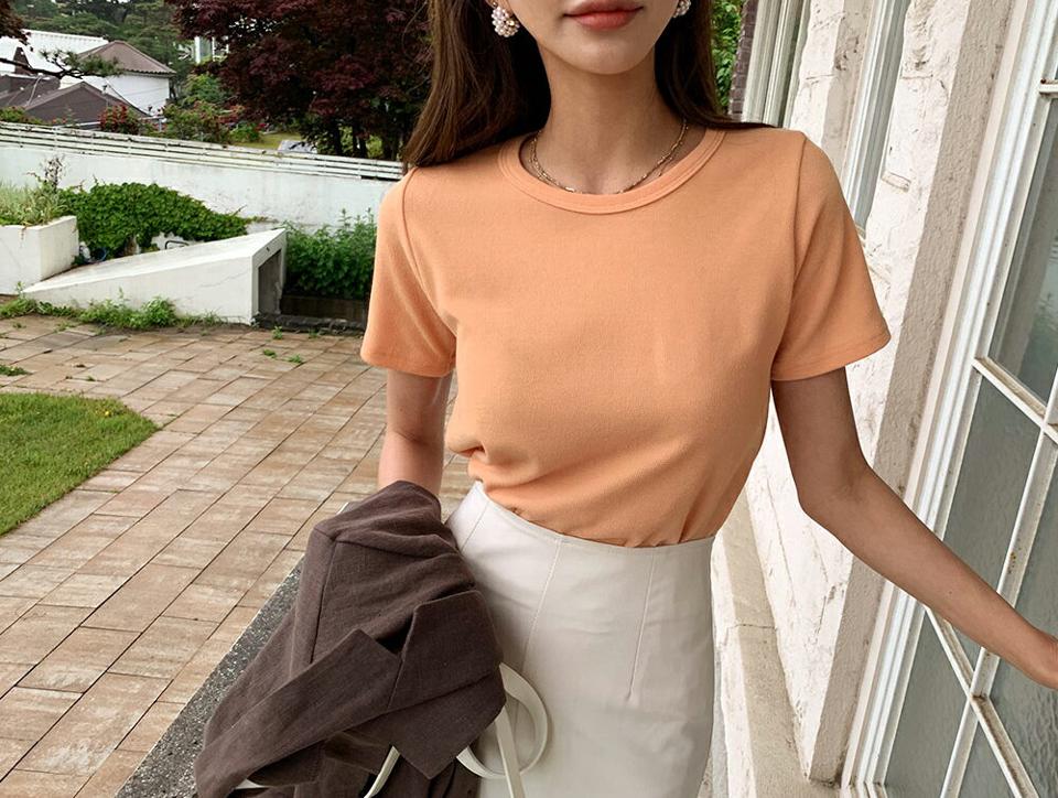 Uネック半袖Tシャツ・全6色・t62174 レディース 【tops】【韓国 ファッション トップス Tシャツ 半袖 デイリー ベーシック Uネック ラウンドネック スリム フィット 体型カーバー カジュアル 細身 無地 夏 春】