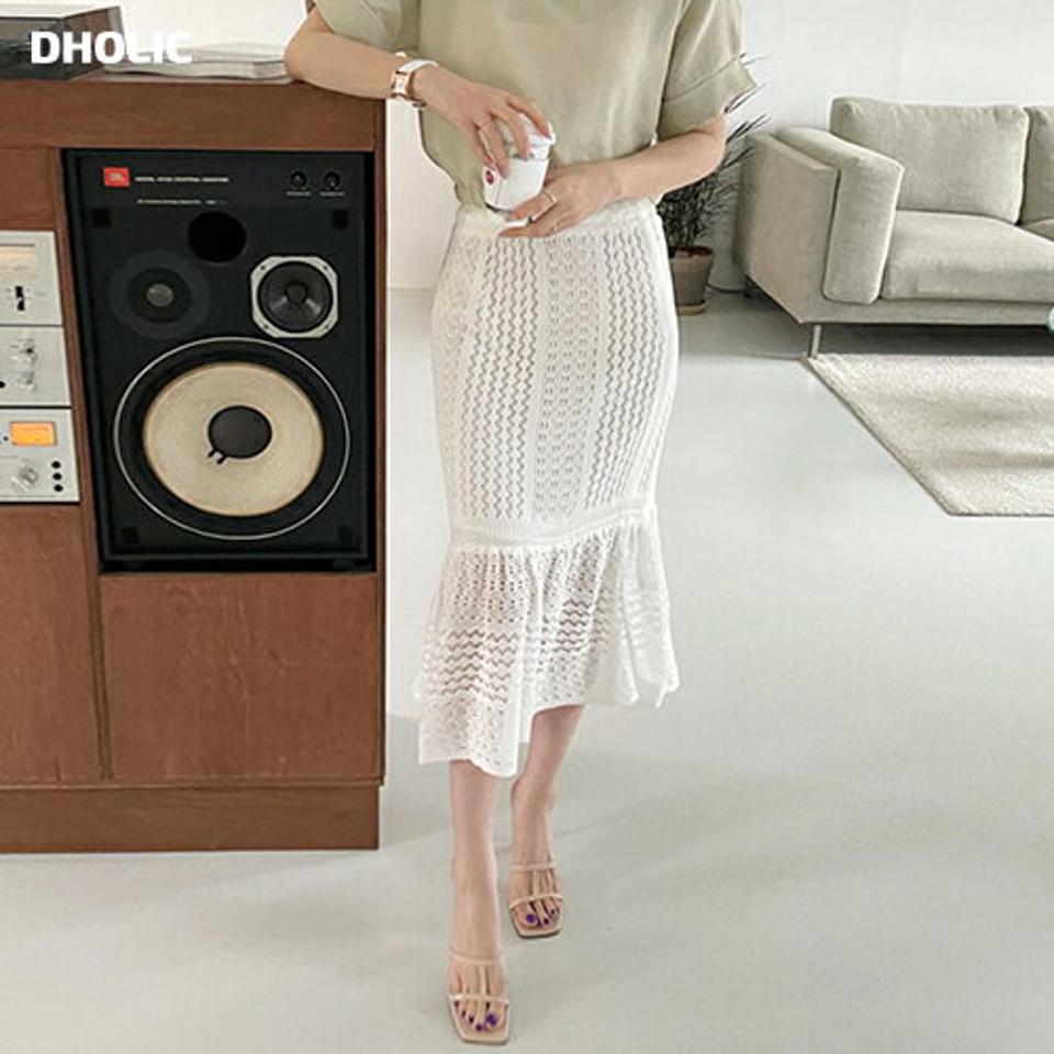 パンチングニットスカート・全4色・b68627 レディース 【sk】 スカート ロング ニット パンチング 透け感 シースルー フェミニン 大人 クロシェ 春 夏 秋 韓国 ファッション ハイホリHIHOLLI