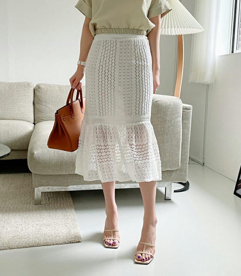 パンチングニットスカート・全4色・b68627 レディース 【sk】 スカート ロング ニット パンチング 透け感 シースルー フェミニン 大人 クロシェ 春 夏 秋 韓国 ファッション ハイホリHIHOLLI