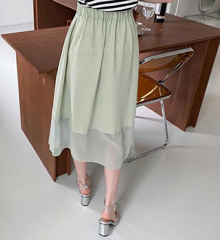 シフォンへムリボンスカート・全3色・68640 レディース 【sk】【スカート ロング ロングスカート リボン りぼん シフォン シンプル 異素材 透け感 シアー シースルー かわいい 可愛い 春 夏 秋 韓国 ファッション】【ハイホリHIHOLLI】