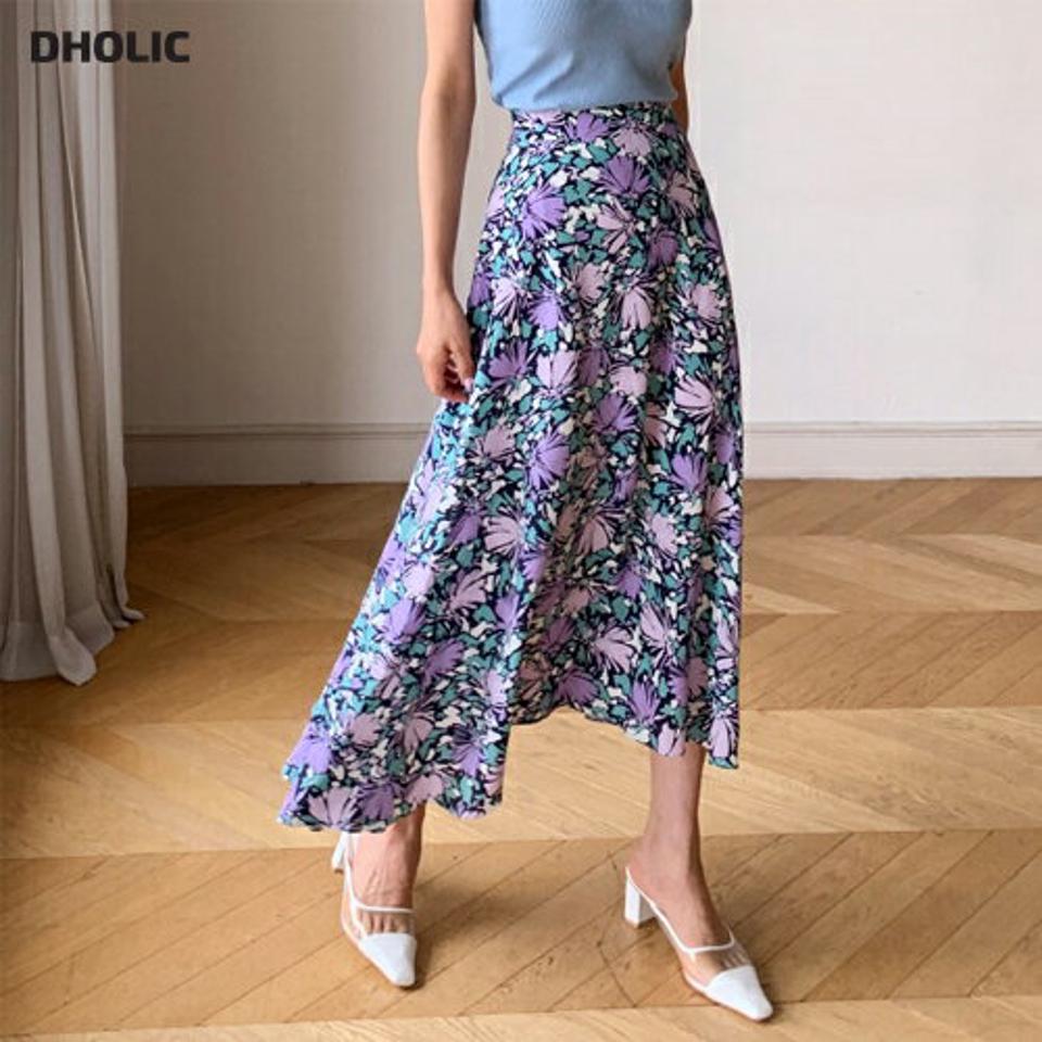 ビッグフラワーフレアスカート・全2色・t62167 レディース 【sk】 韓国 ファッション ボトムス スカート ロング ロングスカート フェミニン 花柄 フラワー パターン フレア 体型カバー 細身 スリム フィット Aライン 夏 春
