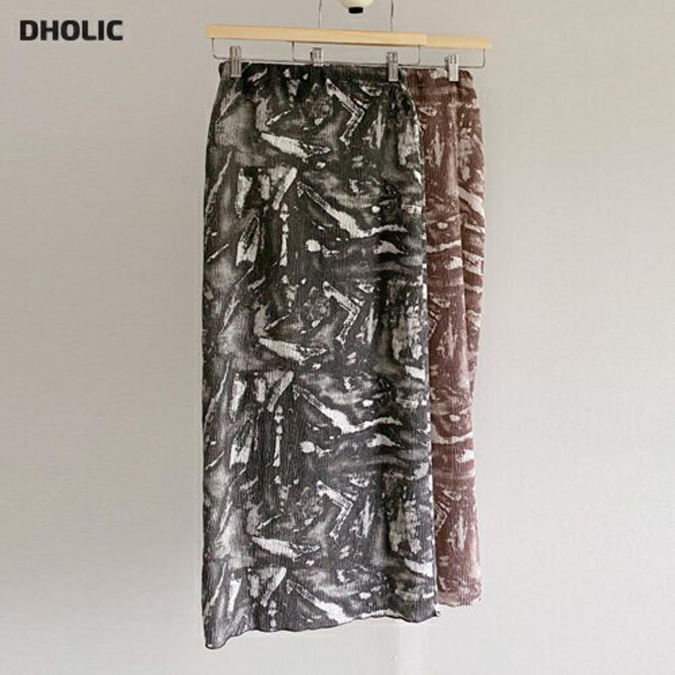 プリントリンクルスカート・全2色・t68628 レディース 【sk】【スカート ロング ロングスカート リンクル プリント カジュアル ウエストゴム Hライン 春 夏 韓国 ファッション】【ハイホリHIHOLLI】