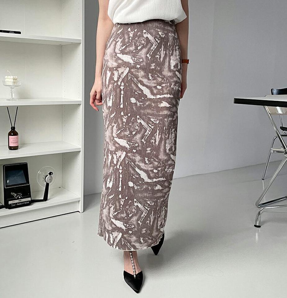 プリントリンクルスカート・全2色・t68628 レディース 【sk】【スカート ロング ロングスカート リンクル プリント カジュアル ウエストゴム Hライン 春 夏 韓国 ファッション】【ハイホリHIHOLLI】