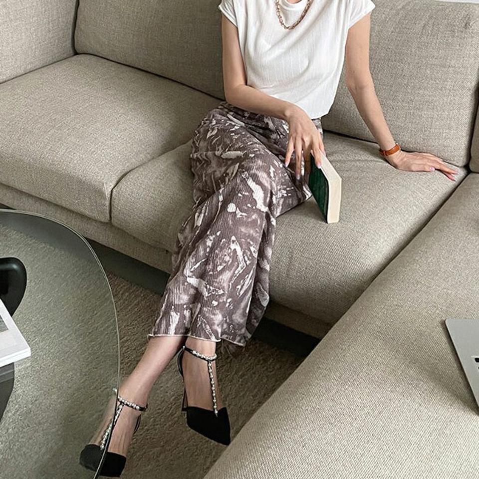 プリントリンクルスカート・全2色・t68628 レディース 【sk】【スカート ロング ロングスカート リンクル プリント カジュアル ウエストゴム Hライン 春 夏 韓国 ファッション】【ハイホリHIHOLLI】