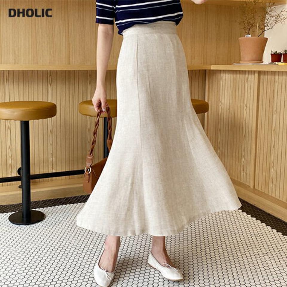 リネン混マーメイドスカート・全4色・t63826 レディース 【sk】 韓国 ファッション ボトムス スカート ロング ロングスカート フェミニン リネン マーメイド ゴム 体型カバー 細身 スリム フィット ベーシック 無地 夏 春