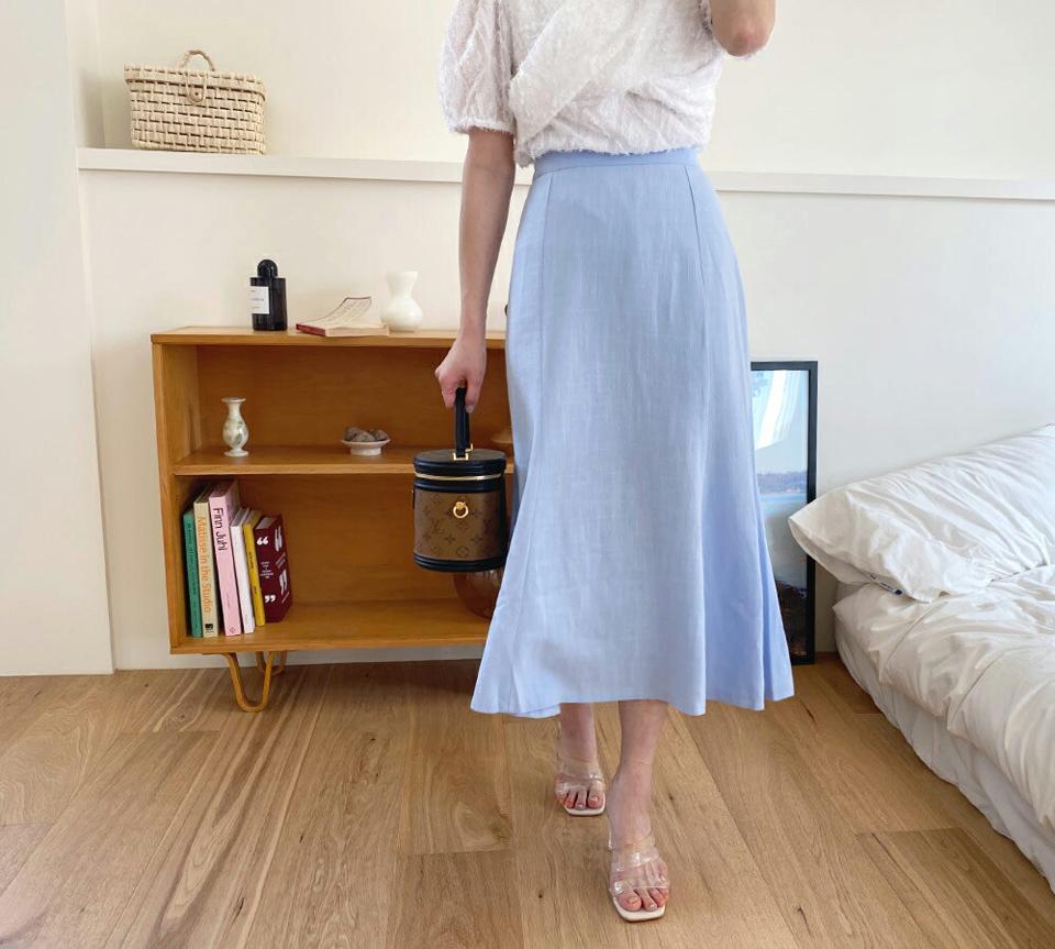 リネン混マーメイドスカート・全4色・t63826 レディース 【sk】 韓国 ファッション ボトムス スカート ロング ロングスカート フェミニン リネン マーメイド ゴム 体型カバー 細身 スリム フィット ベーシック 無地 夏 春