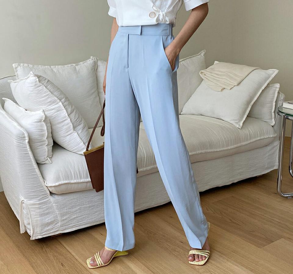 【全品10%OFF】バックゴムストレートスラックス・全3色・b63831 レディース 【pt】【韓国 ファッション ボトムス ロング ロングパンツ 美脚 スラックス スリム デイリー 足長 ストレート ワイド 大人 10分丈 体型カーバー 細身 夏 春】