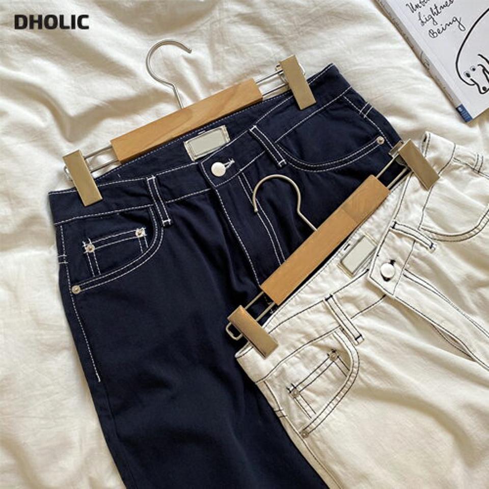 ステッチハイウエストパンツ・全2色・t63830 レディース 【pt】 韓国 ファッション ボトムス ロング ロングパンツ 美脚 ステッチ スリム デイリー 足長 ストレート ワイド 大人 10分丈 体型カーバー 細身 夏 春