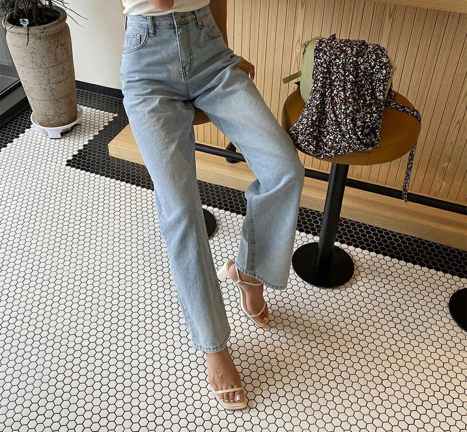 即日配送 ハイウエストデニムパンツ・全1色・t63832 レディース 【pt】 韓国ファッション ボトムス ロング ロングパンツ デニム 美脚 スリム ハイウエスト 足長 ストレート 大人 10分丈 体型カバー 細身 夏 春