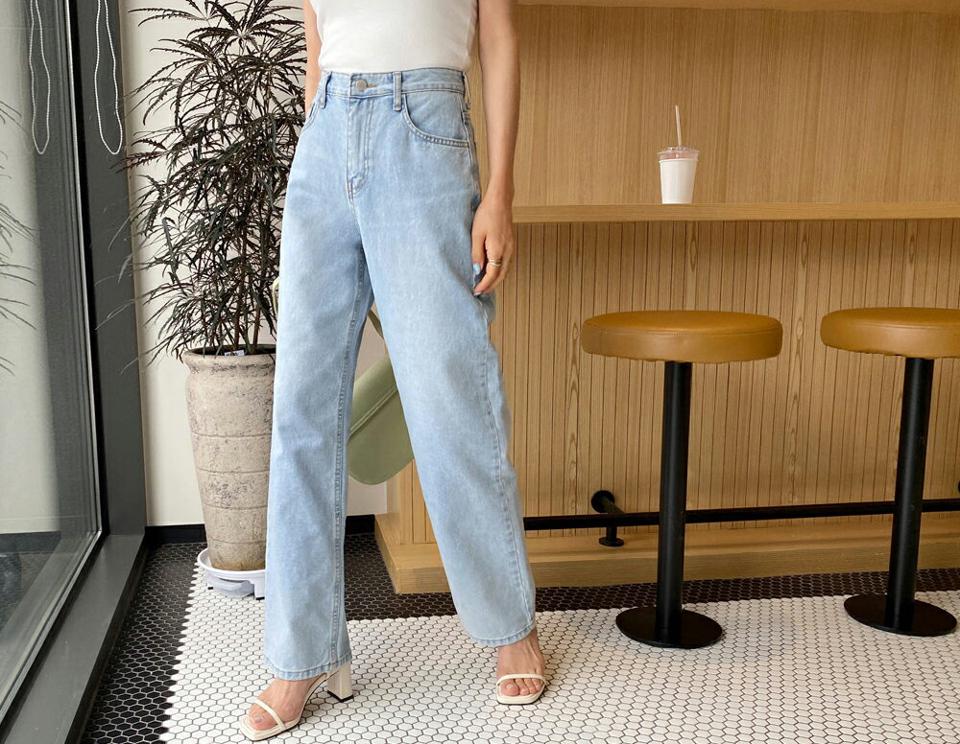 即日配送 ハイウエストデニムパンツ・全1色・t63832 レディース 【pt】 韓国ファッション ボトムス ロング ロングパンツ デニム 美脚 スリム ハイウエスト 足長 ストレート 大人 10分丈 体型カバー 細身 夏 春
