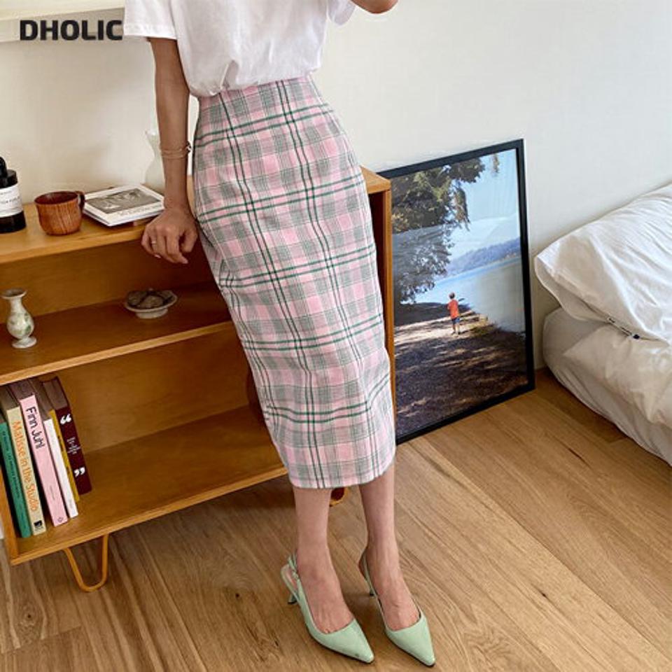 Hラインロングチェックスカート・全3色・t63825 レディース 【sk】 韓国 ファッション ボトムス スカート ロング ロングスカート フェミニン ガーリー チェック ゴム Hライン 体型カバー 細身 スリム フィット 夏 春