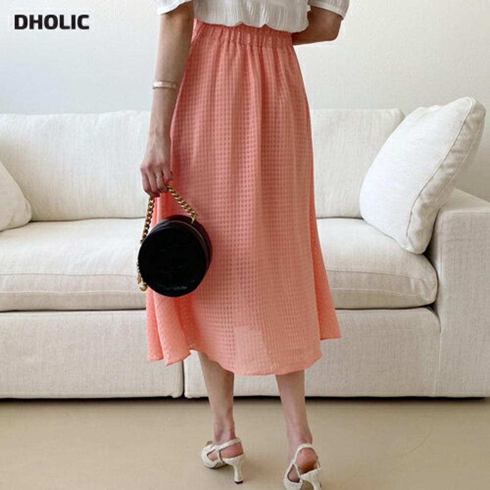 チェックフレアスカート・全3色・b63828 レディース 【sk】 韓国 ファッション ボトムス スカート ロング ロングスカート フェミニン ゴム フレア チェック Aライン 体型カバー 細身 スリム 夏 春