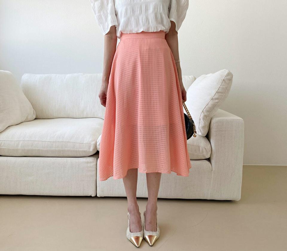 チェックフレアスカート・全3色・b63828 レディース 【sk】 韓国 ファッション ボトムス スカート ロング ロングスカート フェミニン ゴム フレア チェック Aライン 体型カバー 細身 スリム 夏 春