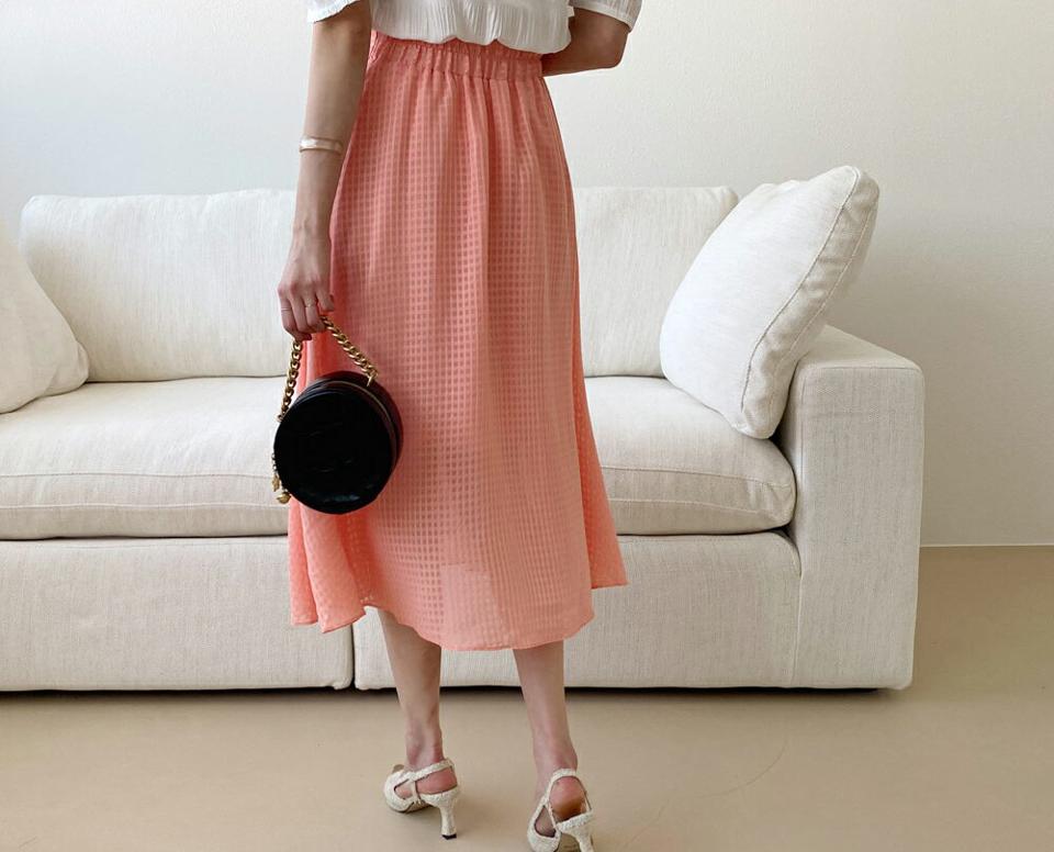 チェックフレアスカート・全3色・b63828 レディース 【sk】 韓国 ファッション ボトムス スカート ロング ロングスカート フェミニン ゴム フレア チェック Aライン 体型カバー 細身 スリム 夏 春