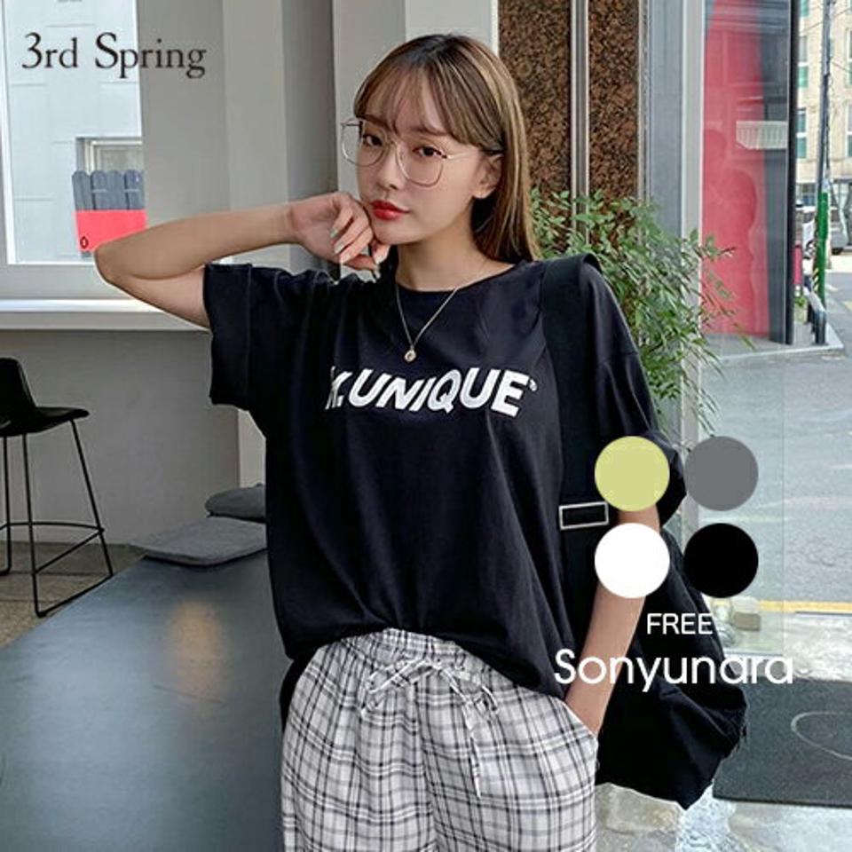 SONYUNARA(ソニョナラ)UNIQUEレトロプリント半袖Tシャツ【5/28up_ka】韓国 韓国ファッション Tシャツ 半袖 ロゴ オーバーサイズ 体型カバー ストリート カジュアル レディース ファッション【5】