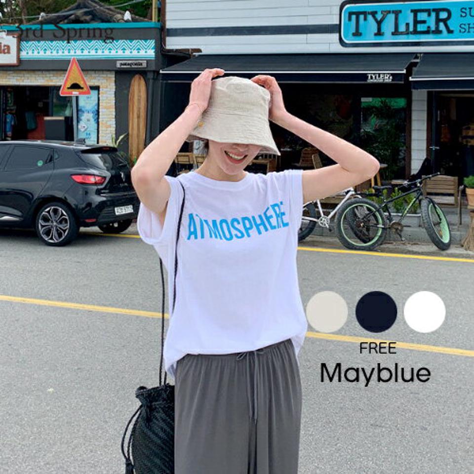 MAYBLUE(メイブルー)ロールアップフレンチスリーブTシャツ【5/27up_ka】【mayblueピックアップ】フレンチスリーブ 半袖 ノースリーブ 韓国 レディース プリント メッセージ トップス Tシャツ【5】